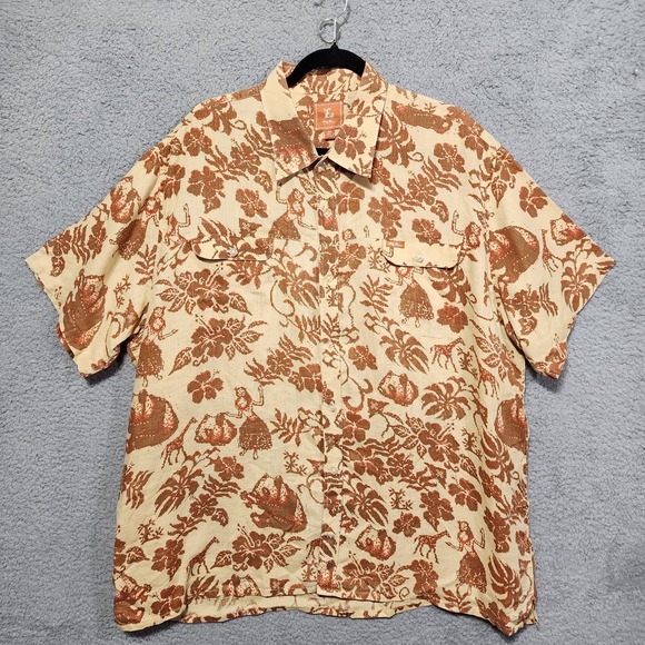 LRG Lifted Research‎ Group Mens 4XL Linen Luau Tropical Hawaiian Button Up Shirt